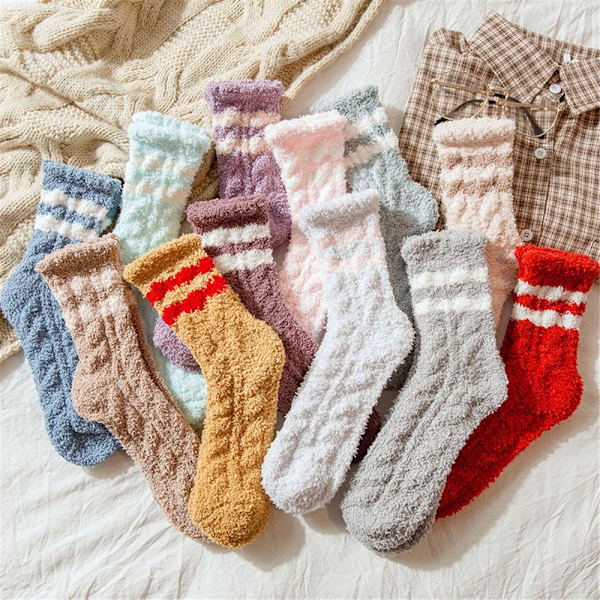 Korall sammetsstrumpor Cashmere Sox Stripe Pattern LJUSGRÅ
