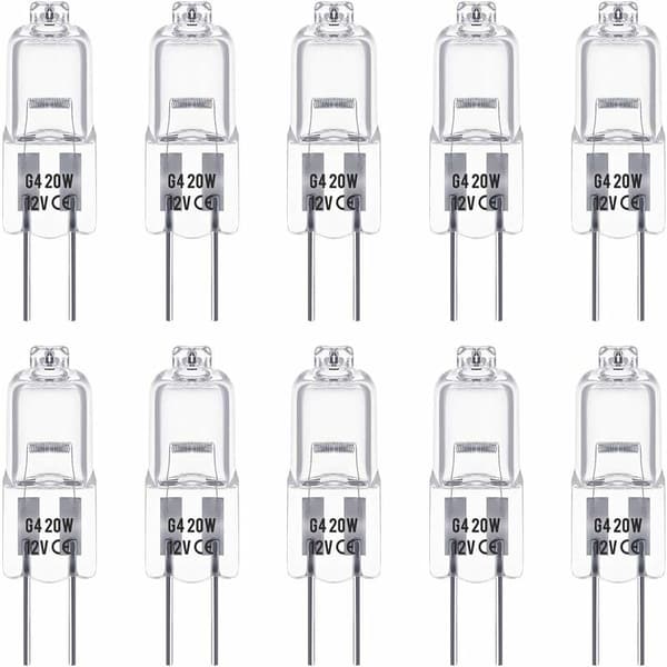 Pakke med 10 Halogenpærer G4, 12V 20W, Varmt Hvit 3000K, 350LM, Dimbar