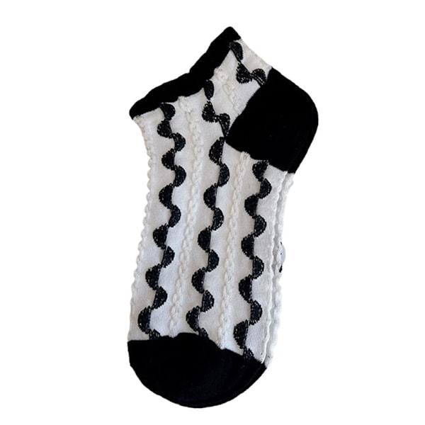 Dam Sommar Tunna Blomstersockor Svartvita Korta Ankelstrumpor White Sliver one size