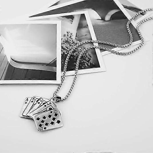 Mænd Punk Hip Hop Vedhæng Rustfrit Stål Straight Flush Spillekort Halskæde 22