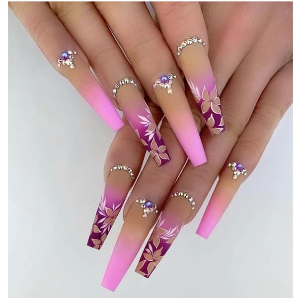 24 stk. bærbare manicure negleklistermærker Lilla diamantblomst Gradi
