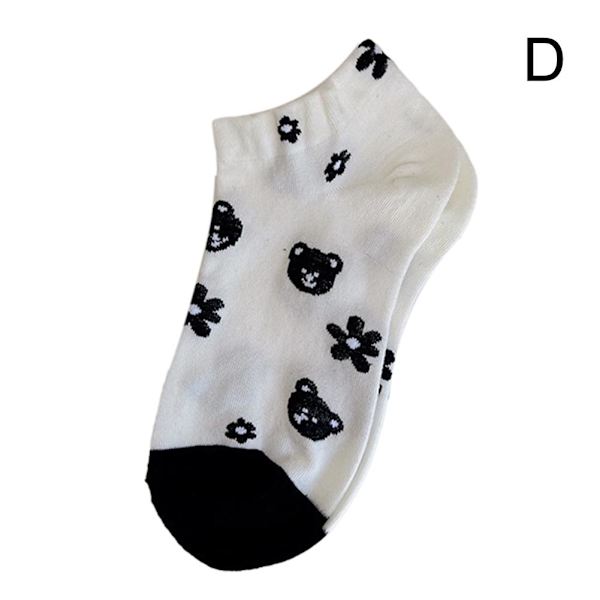 Dame Sommer Tynde Blomstersokker Sort-hvide Korte Ankelsokker White Sliver one size