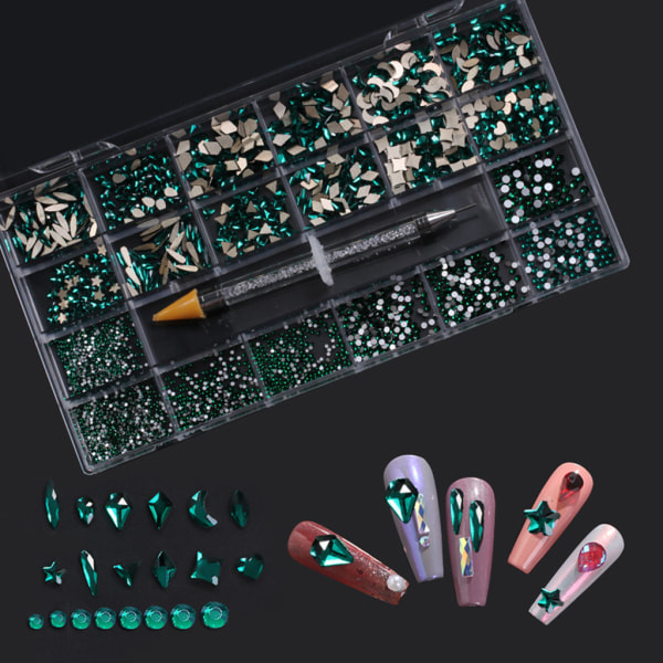 Oregelbundna Rhinestones Flatback Nail Jewels 3D-dekorationer Diamantliknande stenar Gems Set för Nail Art DIY Flat Strass 13
