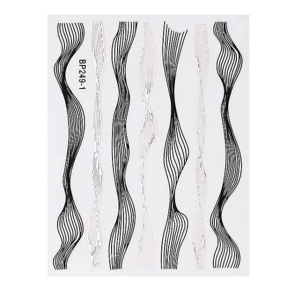 Nail Art Sticker Laser - Guld Metal Stripe Wave Line Tejp självhäftande White Black
