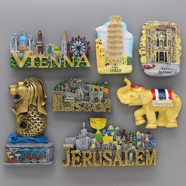 Jerusalem souvenirer lissabon portugal heminredning kylskåp magneter wien pisa italien thailand elefant singapore merlion jordan Petre Jordan