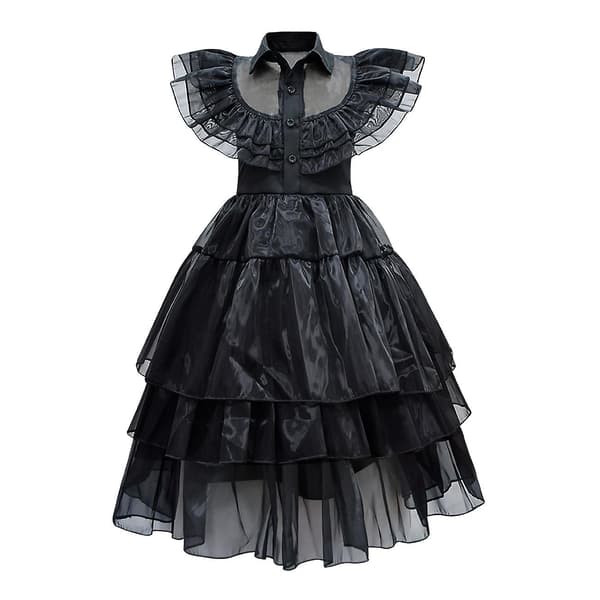 Onsdag Addams Cosplay klänning Halloween kostym för barn flickor (110 cm)