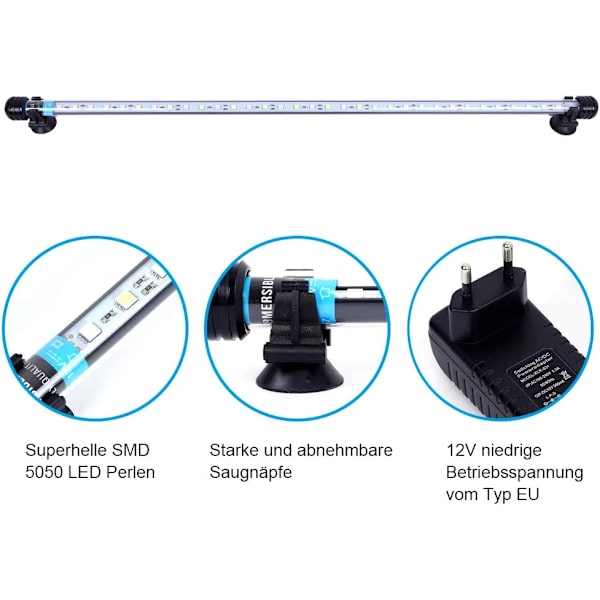 LED akvariebelysning, vattentät LED blå & vit, 37cm