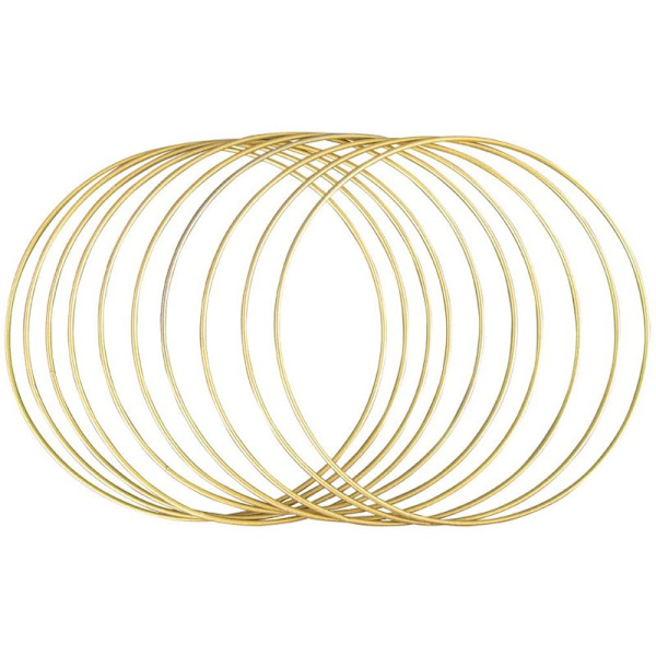 Metallringar, 10 st, 25 cm ø, guldbelagda, trådringar för