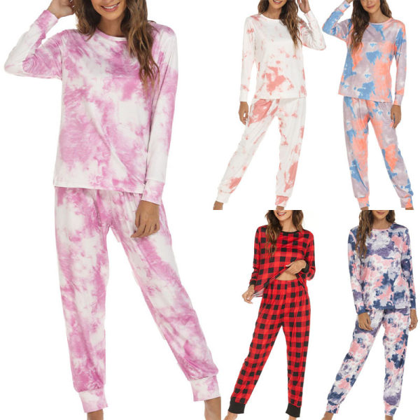 Kvinnor Crew Neck Lounge Set Tie Dye Nightwear Style-D M