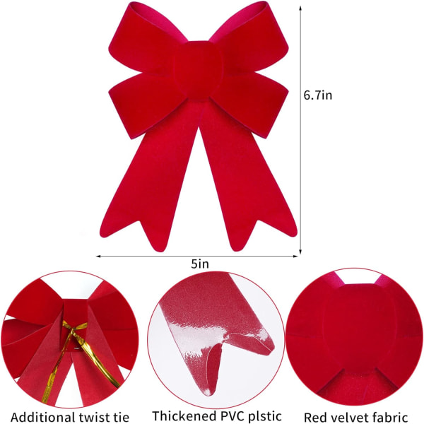 10 stycken Röda rosetter Julrosetter för kransar PVC sammet julgran