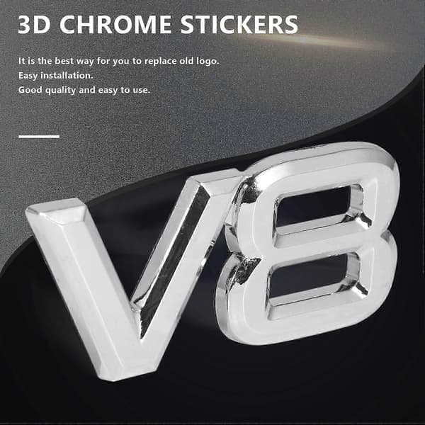 7.5x3.5cm Bil V8-klistremerker 3D Krom Klistremerke Emblem