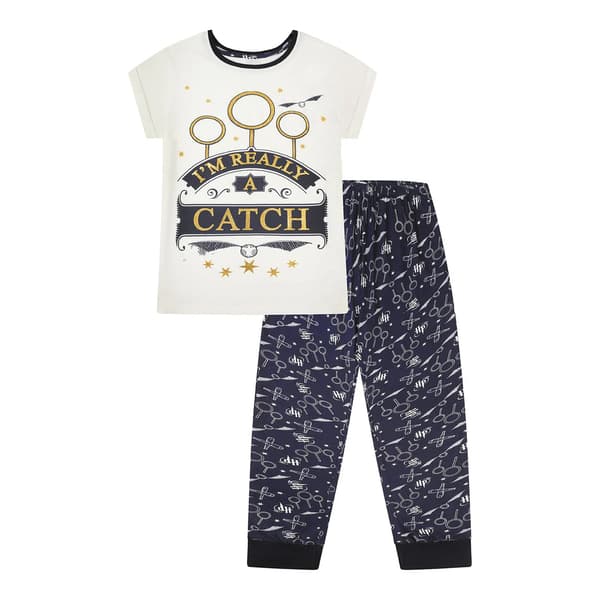 Harry Potter Quidditch kortærmet pyjamas til kvinder Wh White/Navy 12-14 UK
