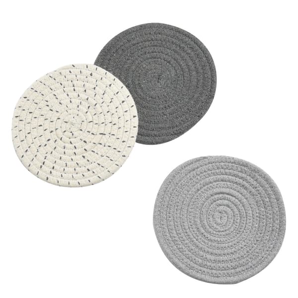 Set Set 100 % ren bomullshållare ( set med 3) varma mattor, skedstöd för matlagning och bakning med diameter 7 tum (grå )