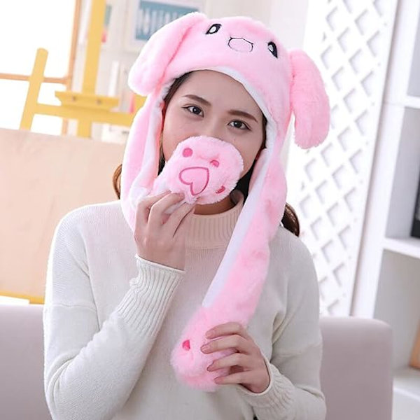 Glödande plysch kaninhatt hopphatt med rörliga öron Söt kaninhatt - rosa（1 pack）