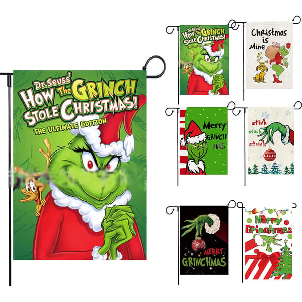 Grinch Christmas Garden Flagga anner Dekor för Winter Farm Yard B