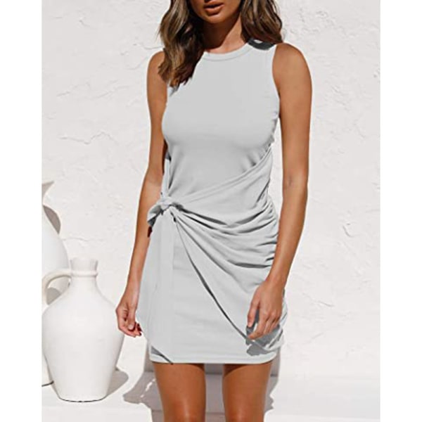 2023 Damer sommar Casual ärmlös strandtankklänning Bodycon Ruched miniklänningar Grey S