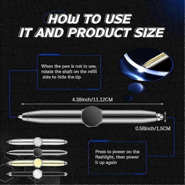 4 stk. Fidget Pen Spinner Pen med LED-lys Multifunktionel Cool Angstdæmpende Pen Hjælper Stressreducerende Kuglepen (som vist) - God