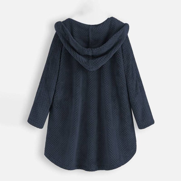 Dam Dubbel Varm Hood Coat Lång Päls Cardigan Ytterkläder Jacka Navy Blue 4XL