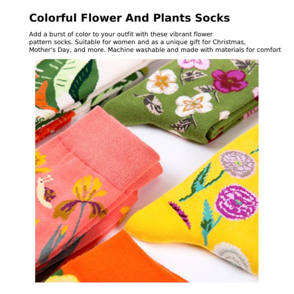 1/2/3/5 Färgglada Blomma Och Växter Strumpor För Dam - Lämplig 5#One size fits all 1 Pc