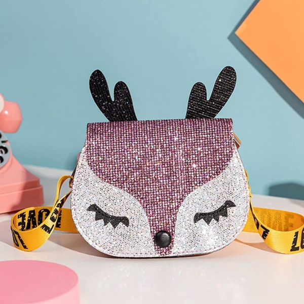 Søt reinsdyrveske Crossbody skulderveske med justerbare stropper Småbarnsveske Gaver til små jenter (rosa) NO:8