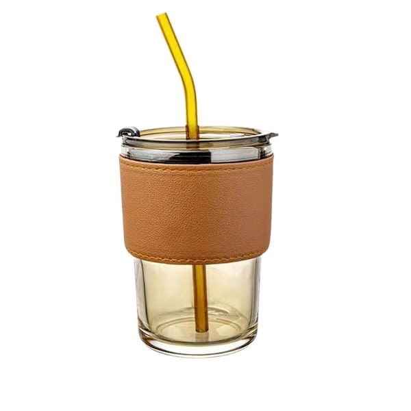 Lock och sugrör Transparent Bambu Cup Mjölk Kaffe Mugg Tea Cup Str amber 400ml