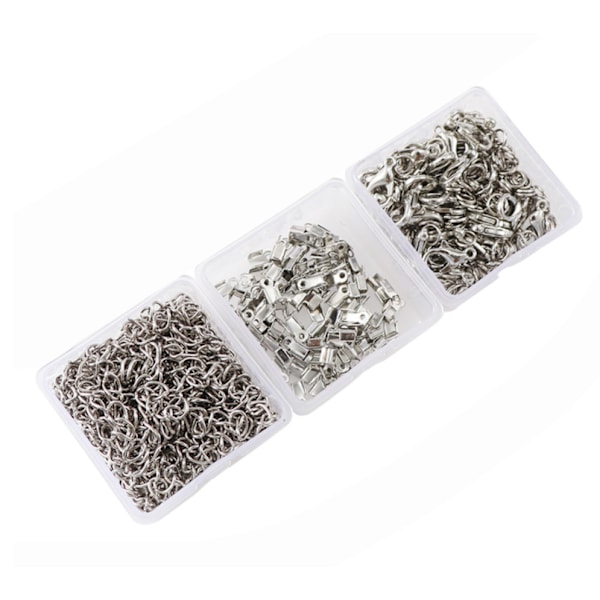 3 lådor, blandat karbinlås + litet klämma + enkelt spänne + förlängningskedja DIY smycketillbehör - silver