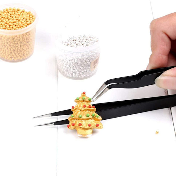 2 ST Pincet Nail Art Værktøj - Rustfrit stål Sort albue makeup