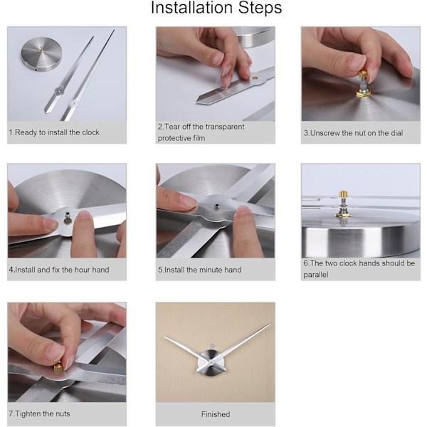 Suuri seinäkello viisarit 31,5 cm Yksinkertainen hopea ilman numeroita DIY Fr