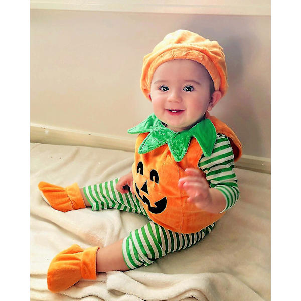 Joulu hihaton jumpsuit, söpö pyöreä pääntie Orange three-piece set 100cm