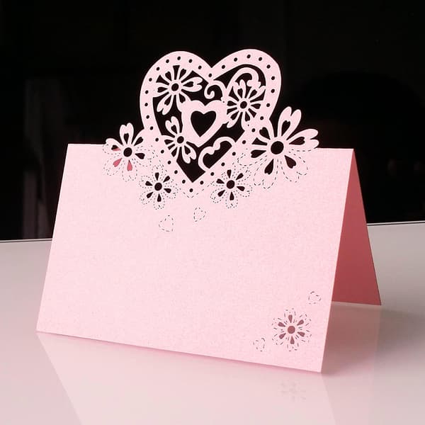 100 st Bord Namn Plats Kärlek Hjärta Bröllopsfest Pearlescent kort White 100 PCS