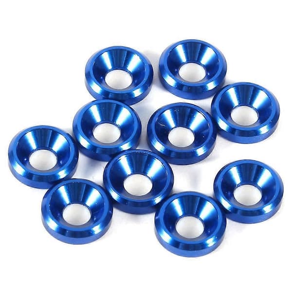10 stk M3 anodiserte forsenkede skiver pakning aluminiumslegering kongeblå