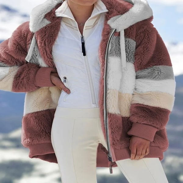 Vintermode damefrakke Nyt Casual Hætteklædte Dametøj Pink XXL
