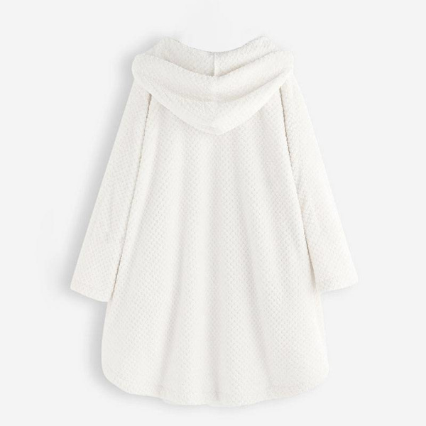 Dam Dubbel Varm Hood Coat Lång Päls Cardigan Ytterkläder Jacka White 4XL