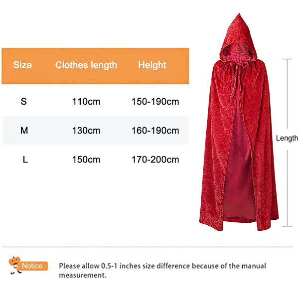 Hooded mantel Unisex vuxen mantel med huva Halloween jul Red L