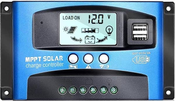MPPT 40A Solarladeregulator, 12V 24V USB Intelligent Batteriregulator for Solcellepaneler med LCD-skjerm 170*95*40mm