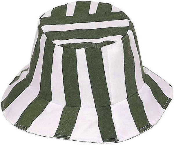Unisex Vertikale Striper Bøttehatt Sammenleggbar Solhatt Cosplay Kostyme Anime Grønn-Hvit