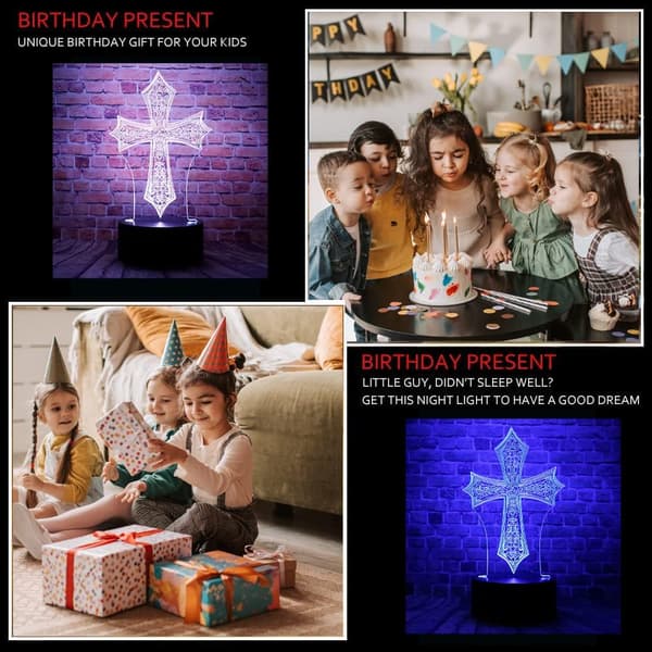 Kristus Jesus kors 3D optisk illusjon LED soveromsdekor Sle
