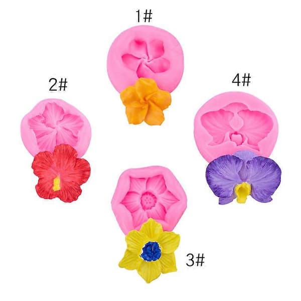 4-pak mini silikoneforme, silikone blomsterforme, kagepynt sukkerforme til chokolade, slik, bagekopper, festdekoration