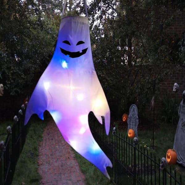 LED-ljus Ghost Windsock Halloween Dekor Trädgårdsdekor Rekvisita Del whiteB B