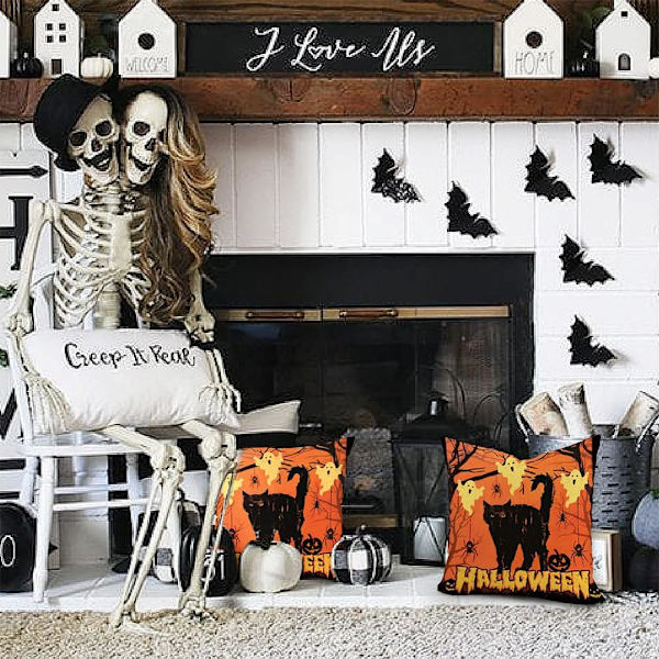 Halloween case 18x18 tum Ghosts Cat Spider Decor Black