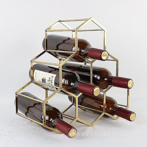 Guld Vin Metallställ Honeycomb Vinhållare Dryckesartiklar Stativ Heminredning 6 Flaskor Srorage|