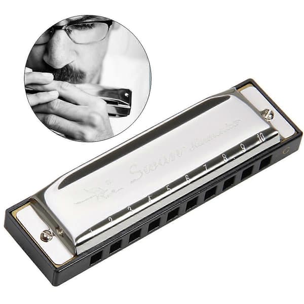 Swan Munspel 10 hål 20 toner Munspel C Blues Professionellt Munspel (Silver)