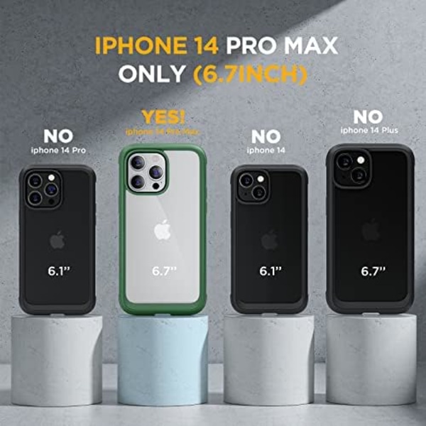 Miracase Glass Series Designad för iPhone 14 Pro Max Case 6,7 tum, [2023 Upgrade] Bumper Case med inbyggd 9H härdat glas Scr Acacia Green
