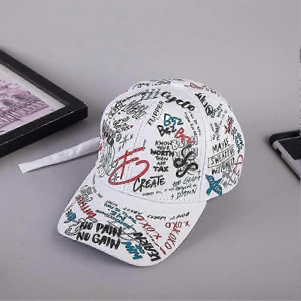 Unisex Graffiti Justerbar Baseballcaps Bomull Hip Hop Snapback Hatter for Menn og Kvinner Hvit