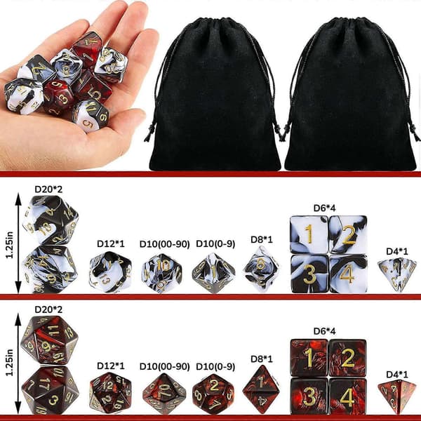 2 Sæt 11 Terningesæt Polyhedral Terningesæt Flersidet Terningesæt Glat Berøring Med Snørelukning Kompatibel Dnd Rpg Mtg Bordspil