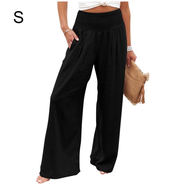 Dame Sommerbukser Lommer Løse Casual Wide Leg Lounge Black S