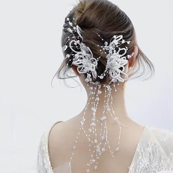 Handgjorda pärlor fransade hårnål Mode Elegant Pearl Bride håraccessoarer