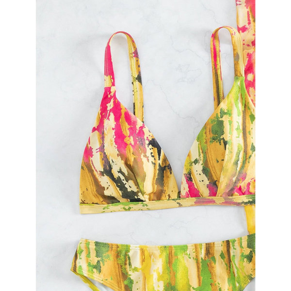 Baddräkt sommar med print för kvinnor 3 delar delade badkläder med strandkjol Dam högskurna bikini baddräkt Strandkläder L