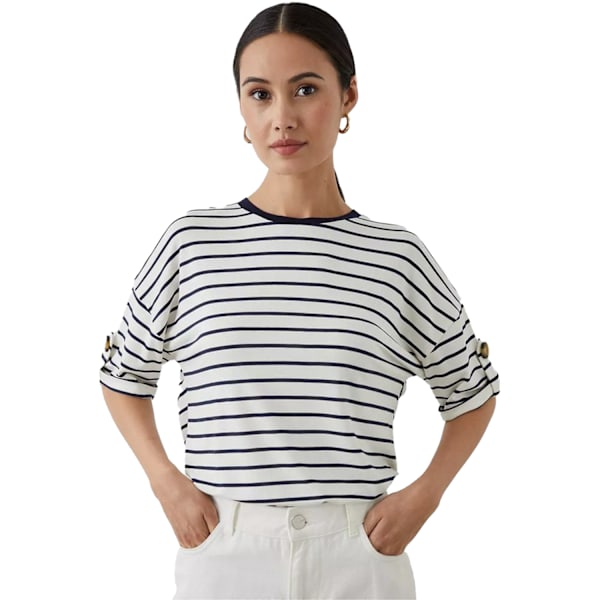 Principles Dame/Dame Kontraststripet T-skjorte Hvit White 12 UK