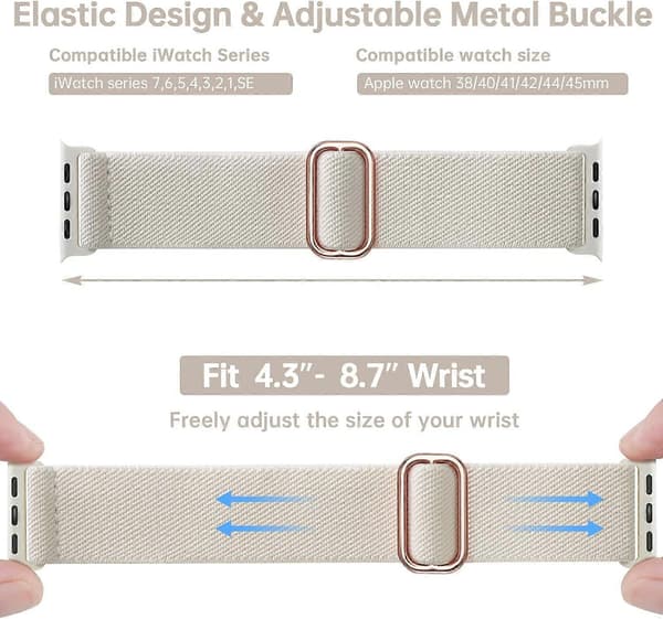 Strækbar Nylon Solo Loop Rem Kompatibel med Apple Watch Remme 3